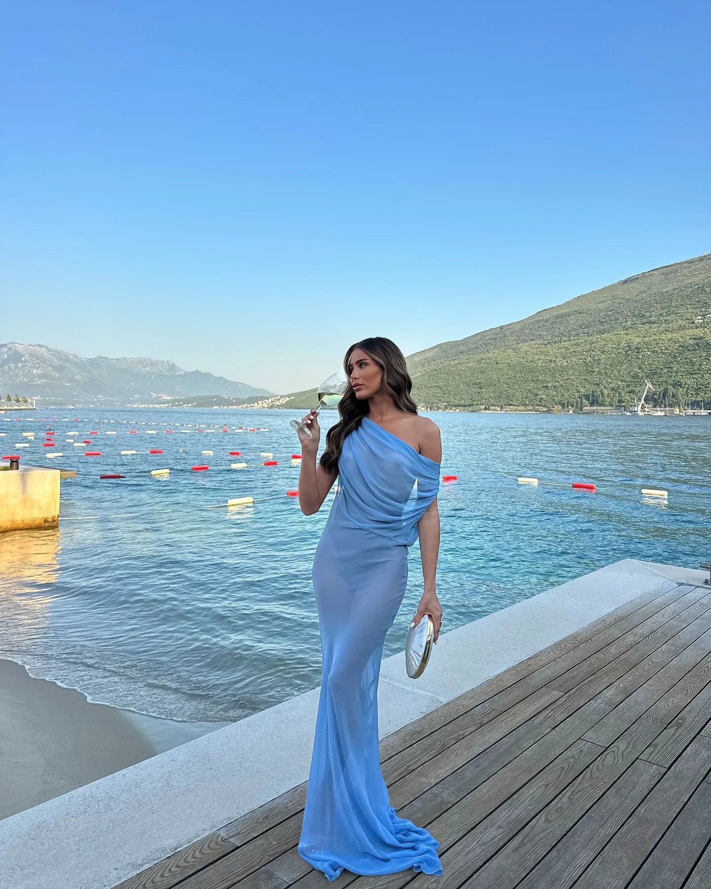 Women's Summer Ruffle Hollow Out Mesh Bodycon Sleeveless A-line Blue Maxi Beach Dress