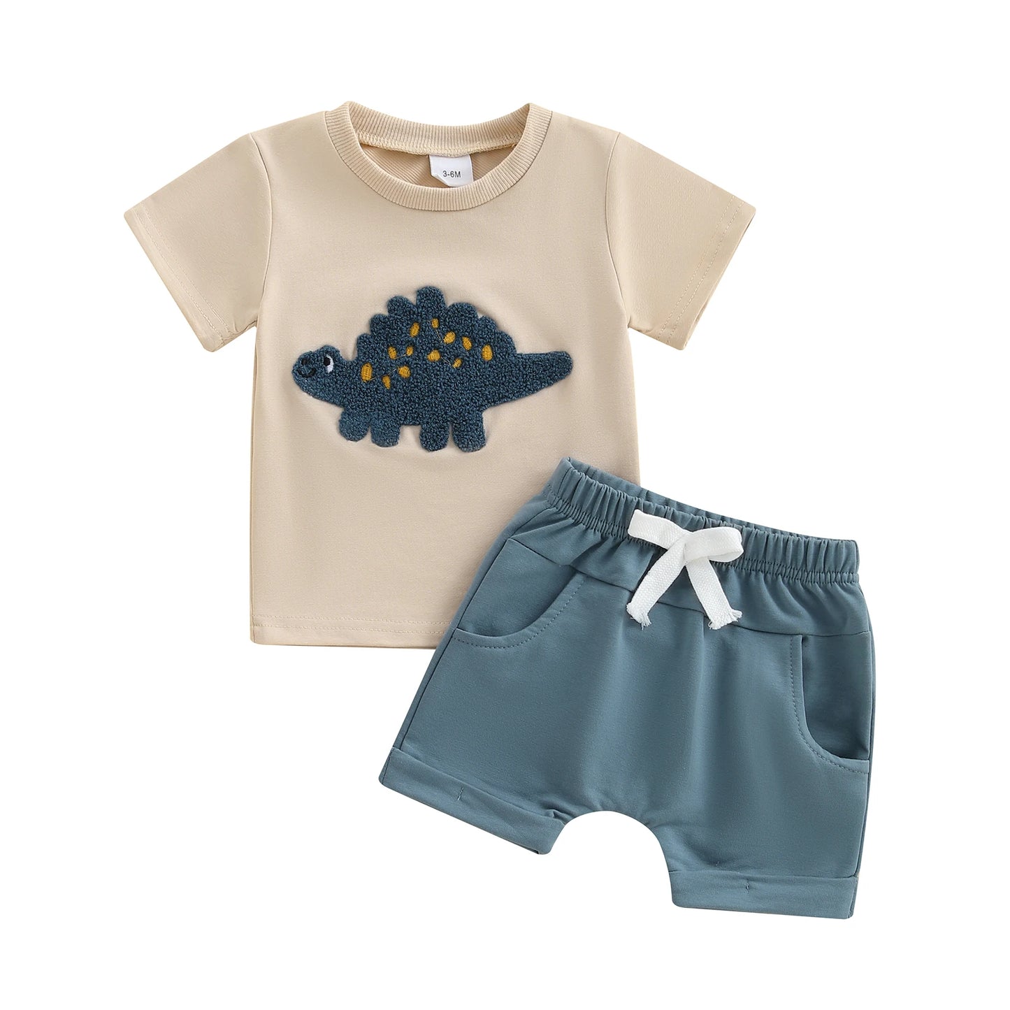 0-3Y Toddler Baby Boys Clothes Set Dinosaur Embroidery Short Sleeve T-shirts Solid Elastic Waist Shorts