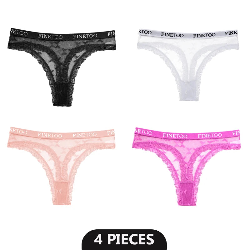 4-Pack Lace Hollow Out Thongs - Women's Floral Low-Waist Breathable Underwear