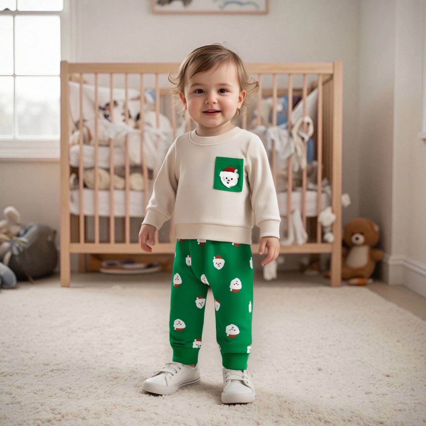 Baby Boys Christmas Gingerbread Outfit Set - Long Sleeve O-Neck Top & Drawstring Pants (0-3Y)