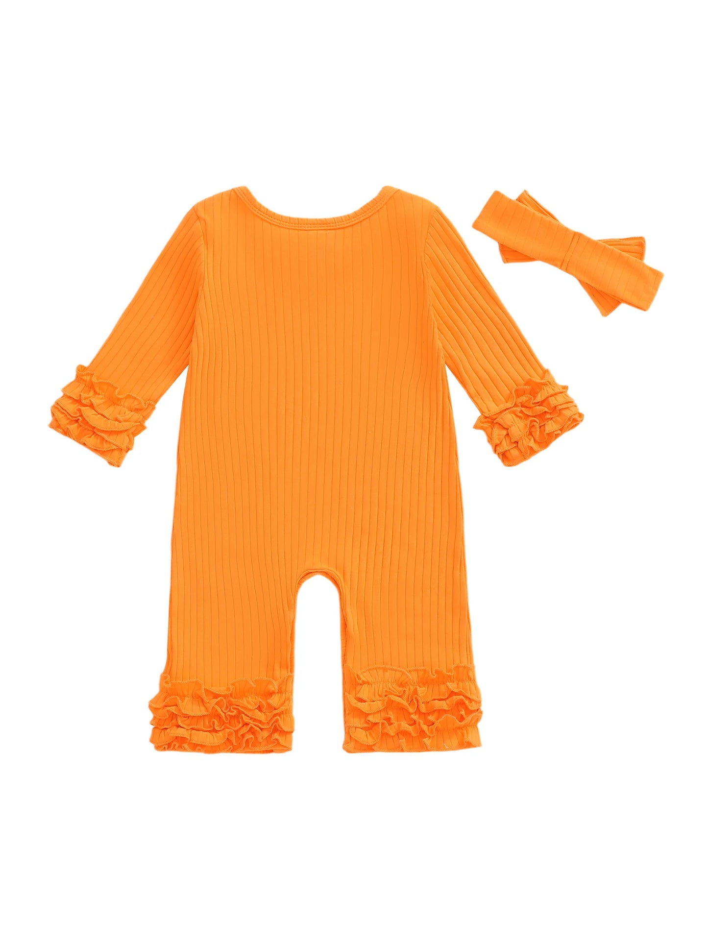 Baby Girls Solid Colour Romper with Bow Headband (0-18M)