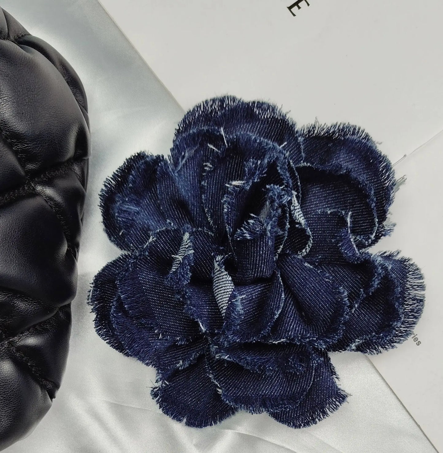 Handmade Denim Rose Flower Brooch - 15cm Fashion Corsage Lapel Pin