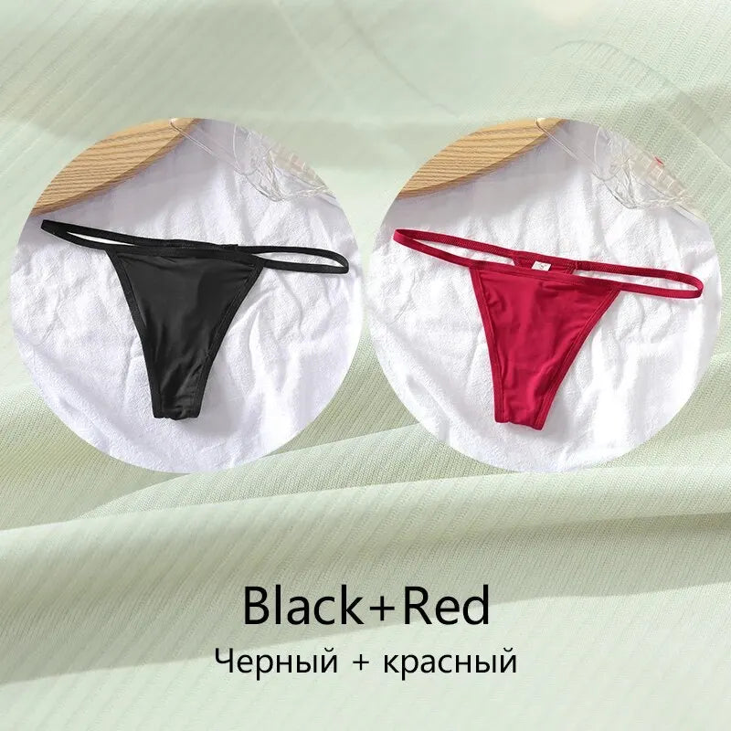 2Pcs Bikini Thongs Cotton Low Waisted Underwear - Women Close Fitting Underpants