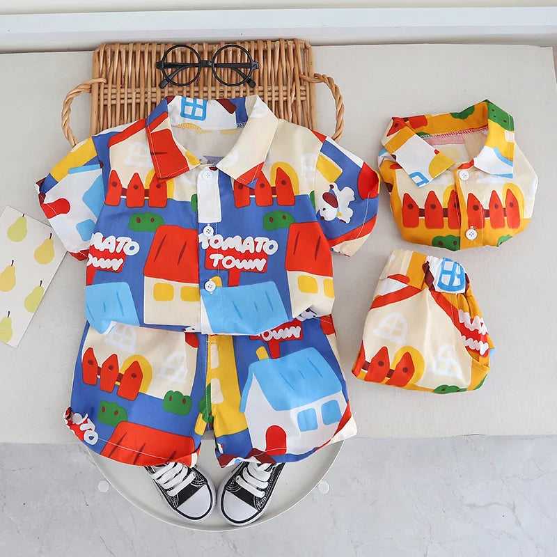 Children's Colourful T-Shirt And Shorts 2PCS Outfit Set 1-5 Years Old