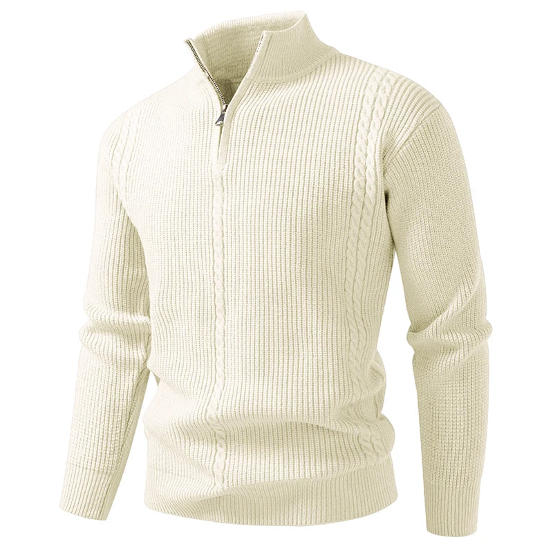 Men's Autumn Winter Half-Zip Stand Collar Knit Sweater - Warm Casual Pullover