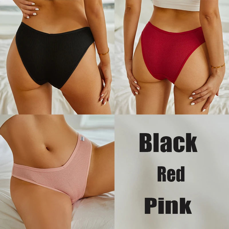 Women's 3PC Cotton V Waist Underwear Brief Comfortable Underpants Lingerie