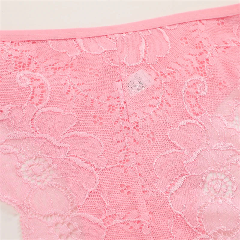 3PCS Women's Lace Floral Triple Belts - Low-Waist Perspective Briefs Soft Lingerie Underwear