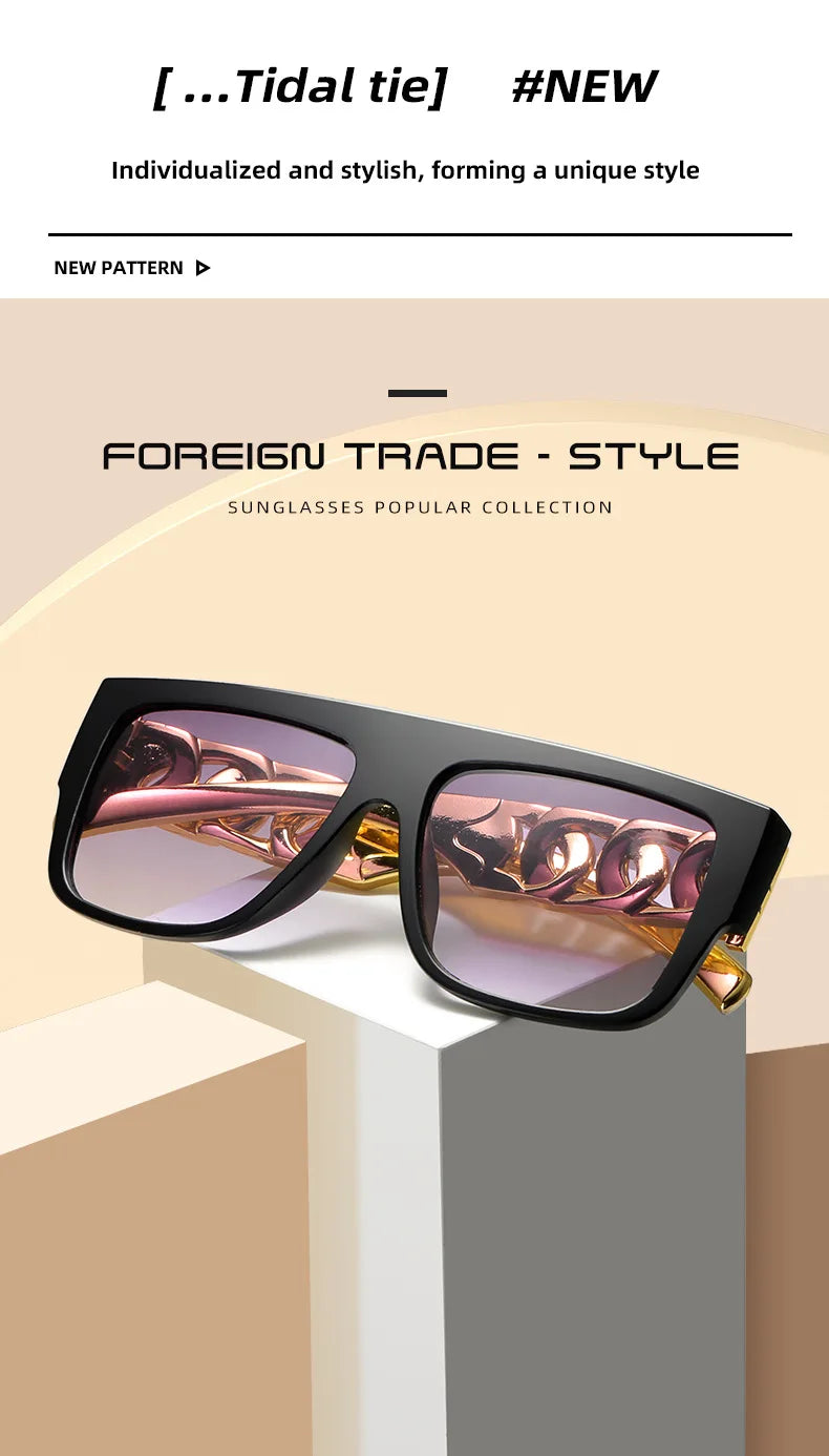 Hip Hop Punk Sunglasses - Gold Chain Necklace Eyewear with UV400