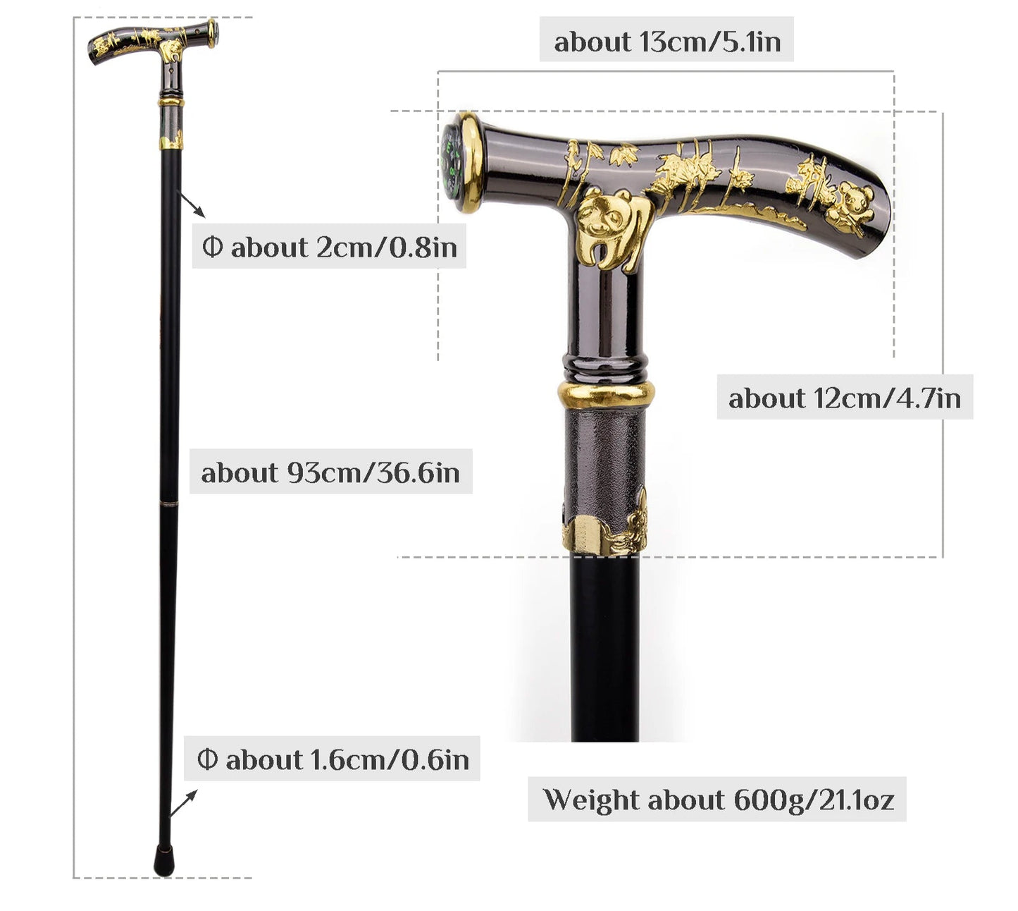 Elegant Compass Walking Cane - Decorative Gentleman's Walking Stick 93cm