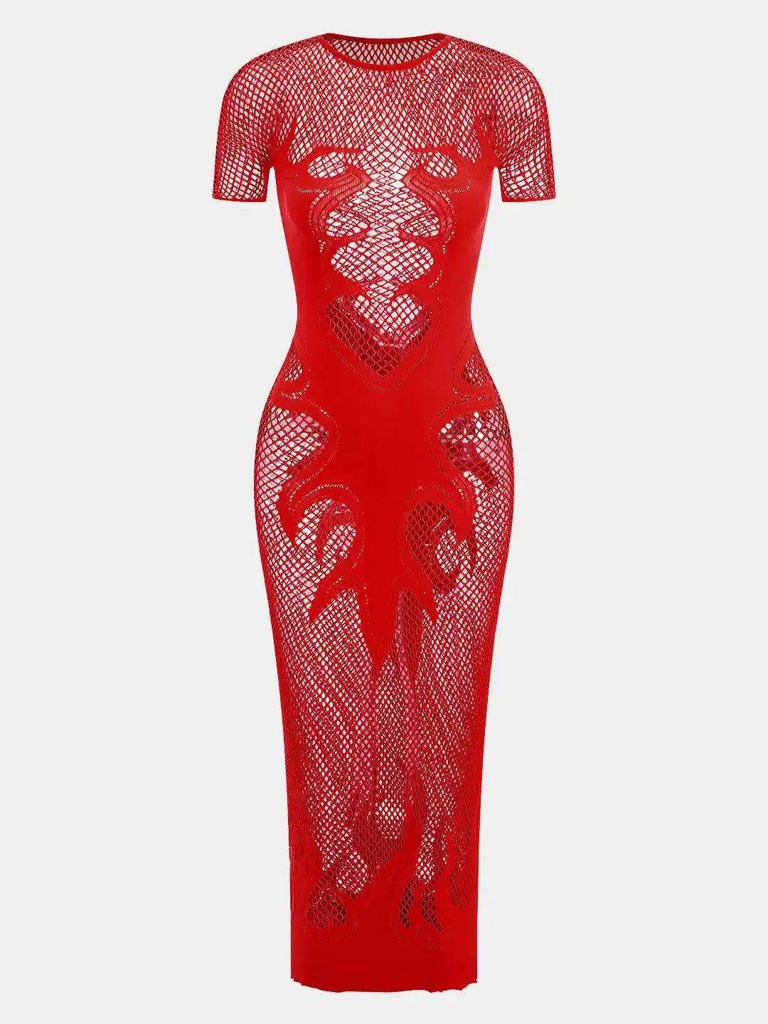 Knit Cut-Out Sheer Dress - Short Sleeve Column Party Dress and Cover Up