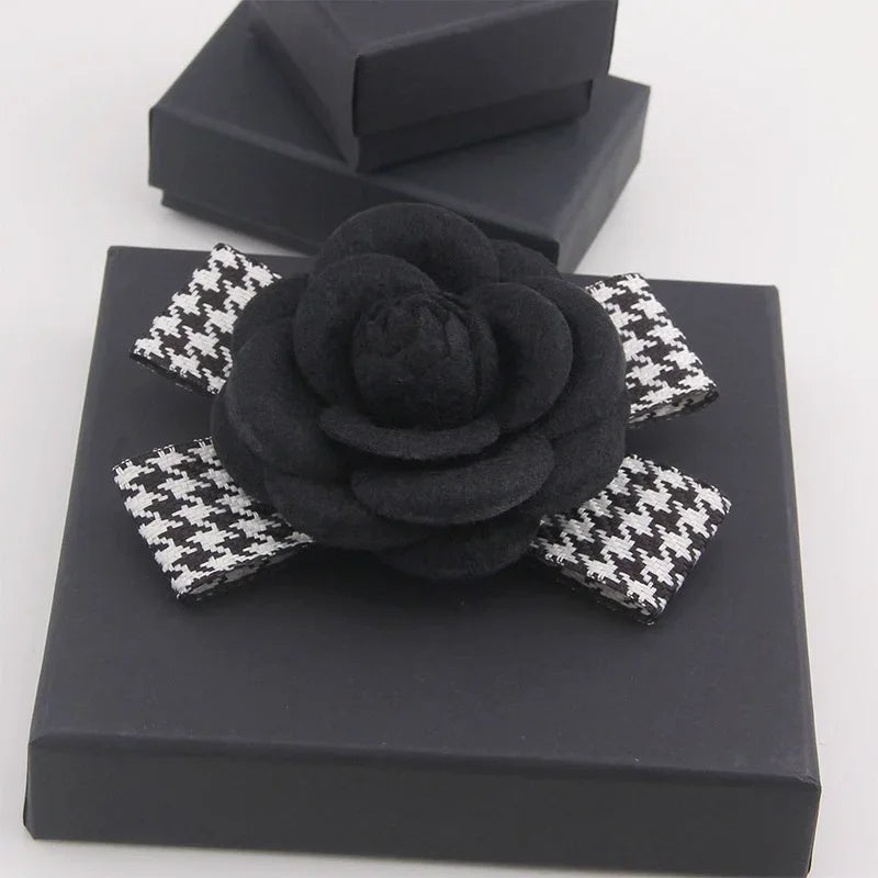 Retro Camellia Flower Brooch - Fabric Bow Lapel Pin for Women