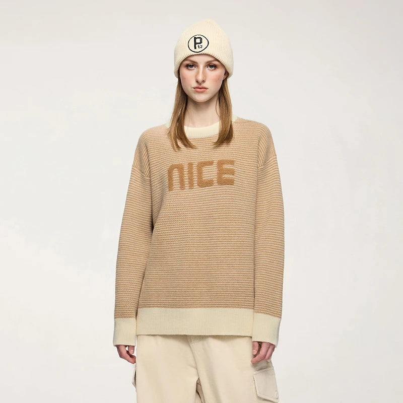 Unisex Letter Print Loose Knit Pullover Sweater