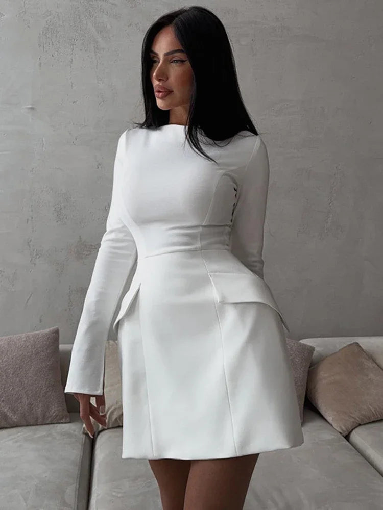 Women's Elegant Slim Long Sleeve High Waist Party Dress