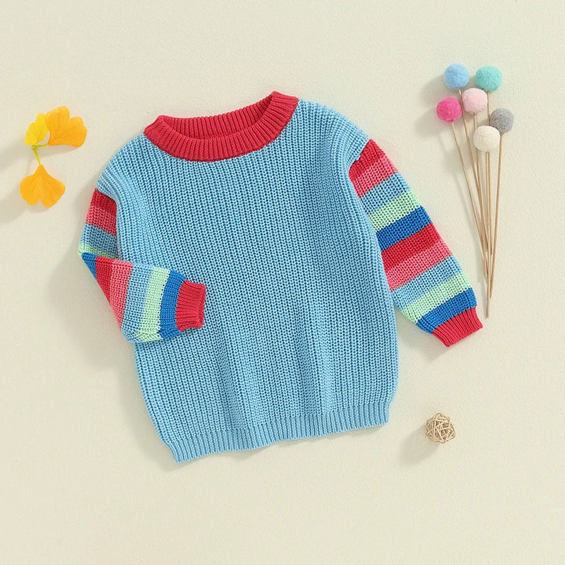 Baby Knit Sweater - Casual Colourful Striped Crew Neck Long Sleeve Pullover