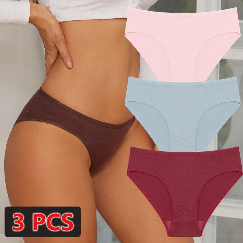 3-Pack Cotton Low-Waist Briefs for Women - Comfortable Breathable Underwear