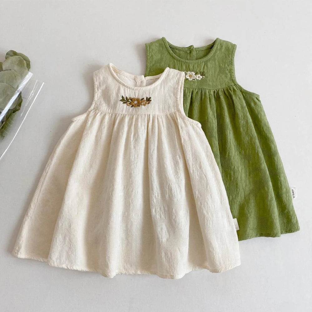 Girls' Summer Dress - Flower Embroidered Tank Top Princess Dress