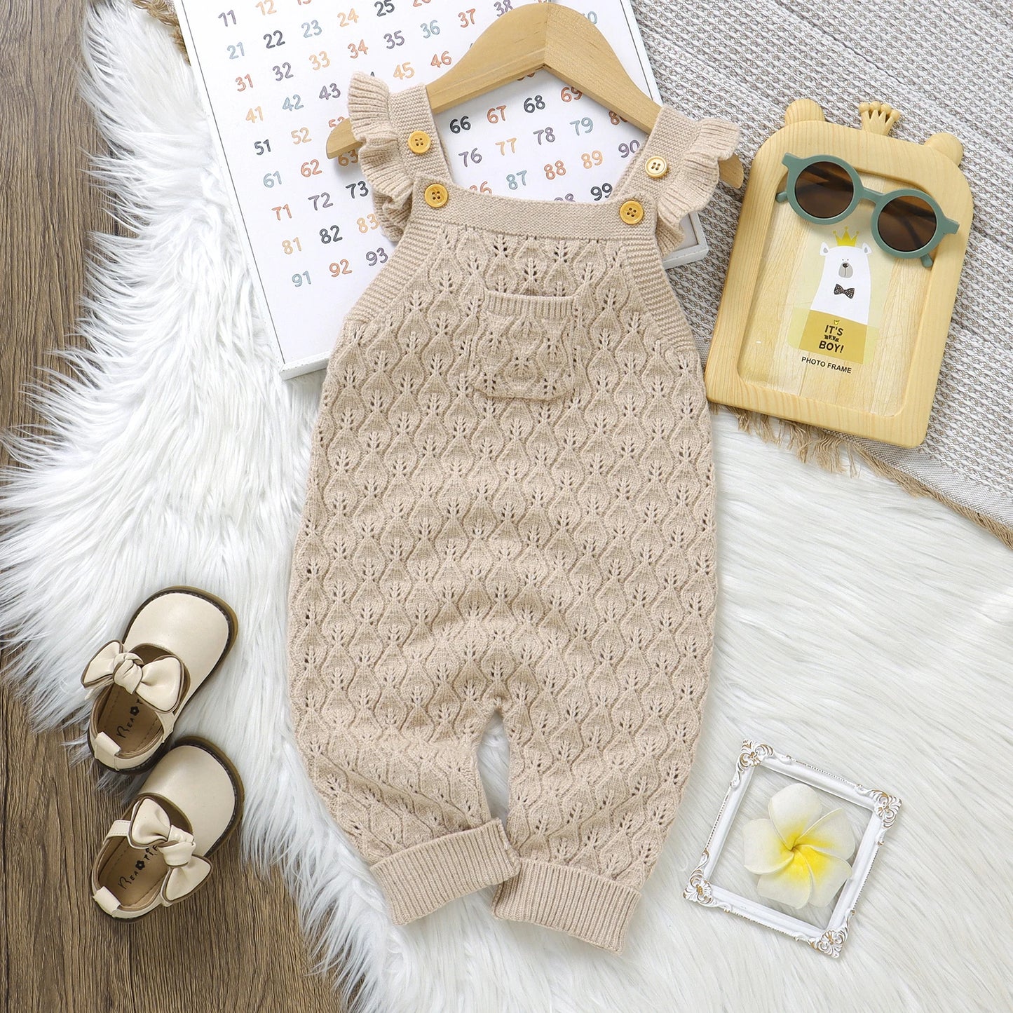 Baby Autumn Romper - Solid Ruffles Fly Sleeve Knit Jumpsuit Overalls Sweater