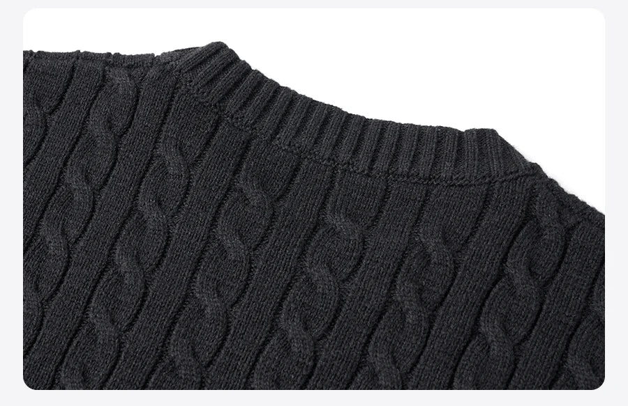 Men's Autumn Winter Oversized Cable Knit Long Sleeve Knitted Casual Vintage Pullover Sweater