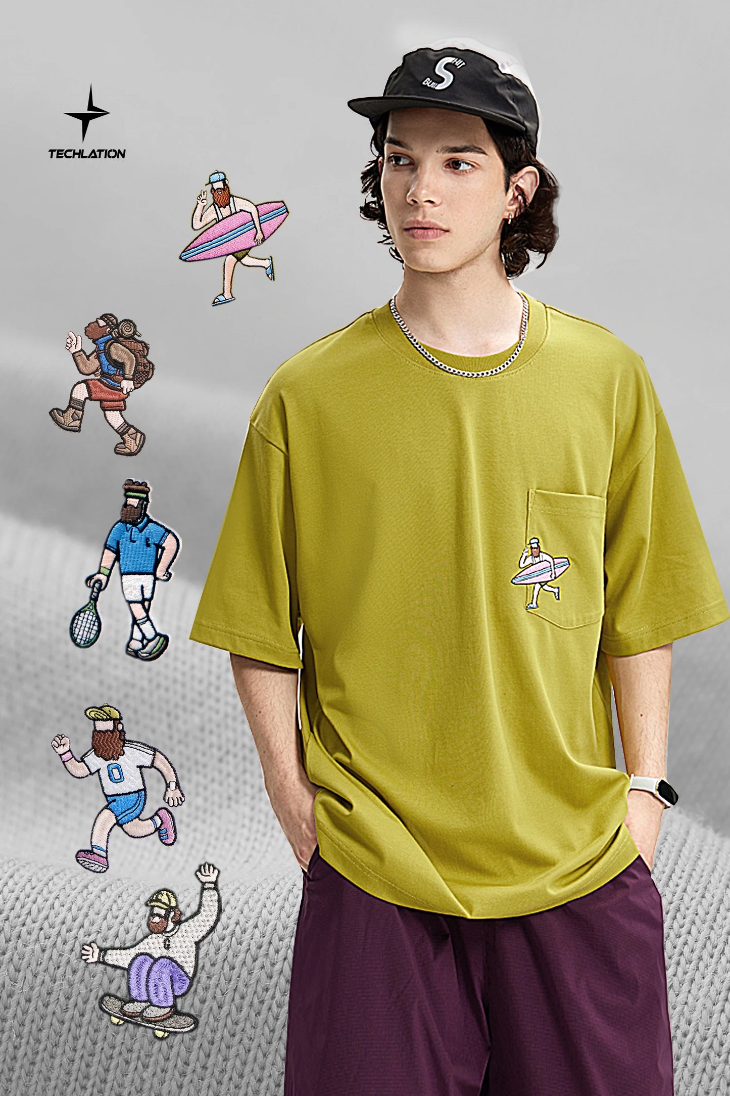 Unisex Sports Embroidered Pocket Tech Fabric Cool Touch Quick-Dry Short Sleeve T-Shirt