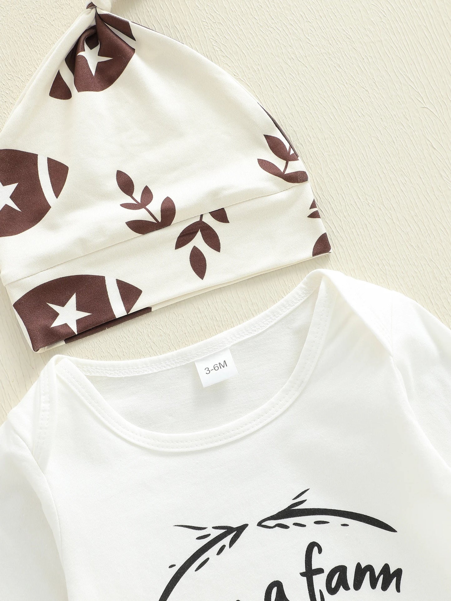 Baby Boys Autumn Winter Clothes Set - Letter Print Long Sleeve Romper, Football Leaf Pants & Hat