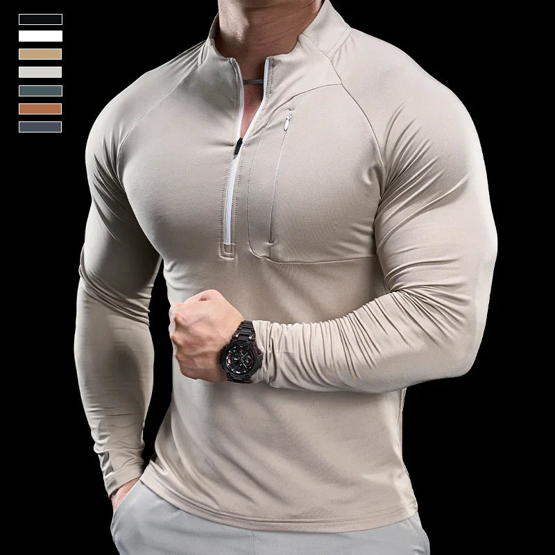 Men's Gym Fitness Quick Dry Running Sport Long Sleeves Trackwear Bodybuilding Training Top