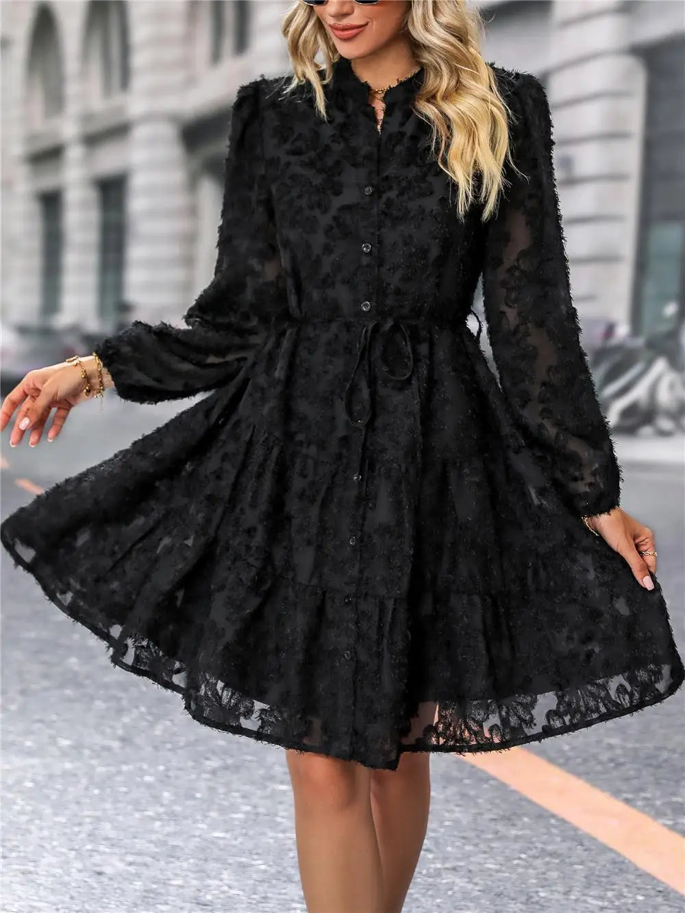 Autumn Winter Fashion - Elegant V-neck Chiffon Dress