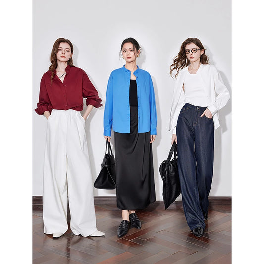 Women's Blouse Stand Collar Single Breasted Button  Shirt