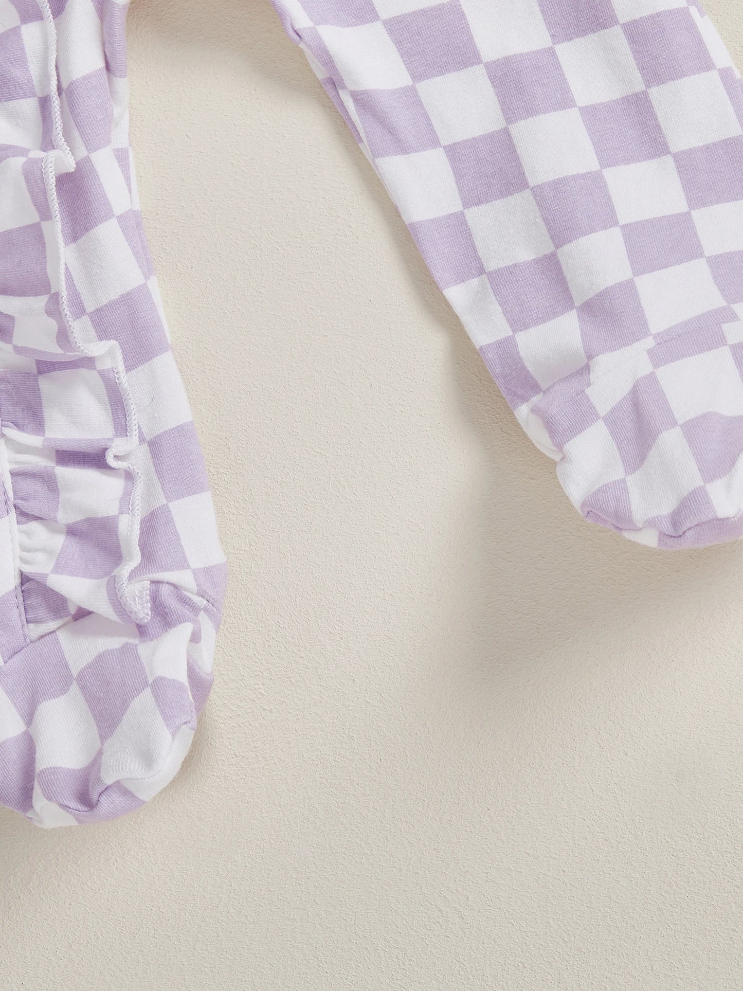 Newborn Baby Footie Set with Headband - Checkerboard Ruffled Zip Front Jumpsuit
