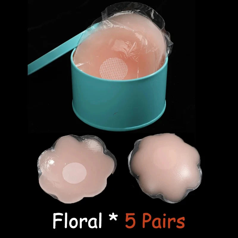 Invisible Push-Up Bra 5-Pairs Set - Self-Adhesive Backless Strapless Silicone Nipple Covers