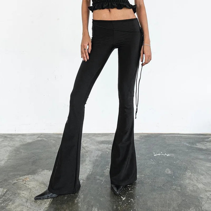 Women's Summer Flared Pants Rave Festival Outfits Slim Fit Low Rise Trousers