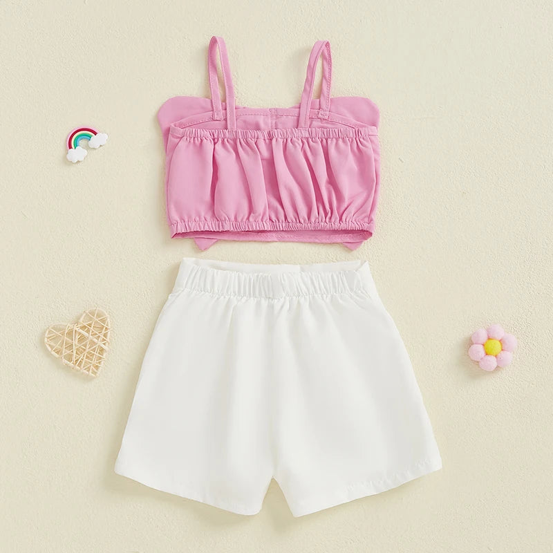 Kids Girls Summer Clothes Set 0-5Y Butterfly Cami Top with Shorts 2PCS Set