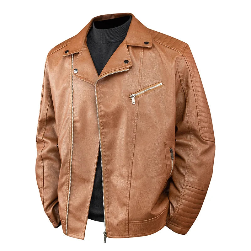 Men's Vintage PU Leather Moto Biker Jacket - Spring Autumn Casual Outerwear