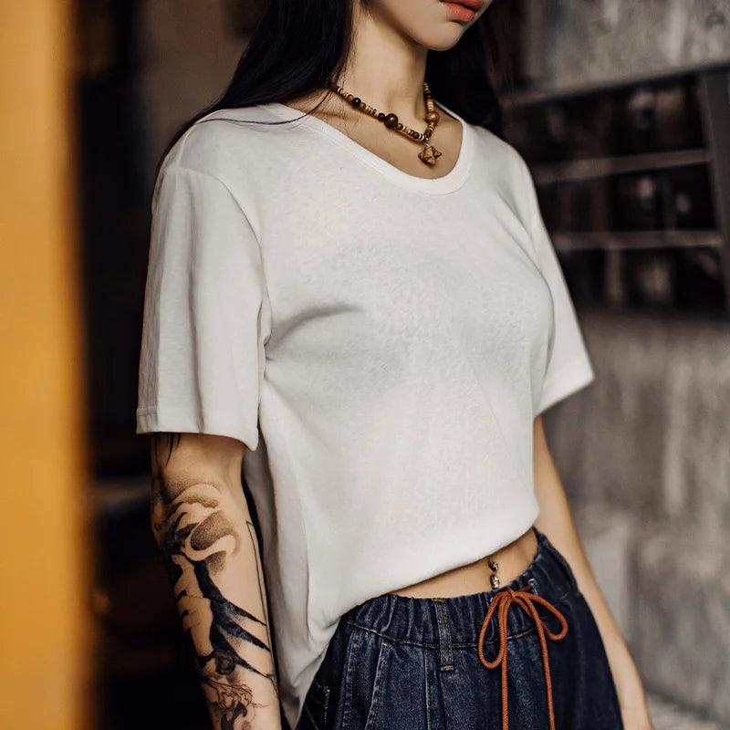 Women's Casual White T-Shirt - Lightweight Loose Fit Summer Top