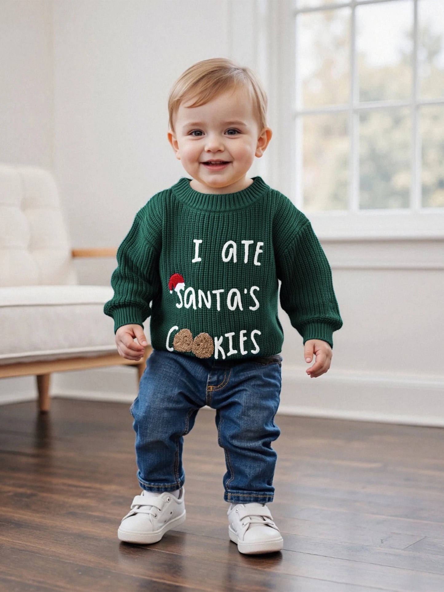 Baby Christmas Sweater - Letter Embroidery Round Neck Pullover Knitwear