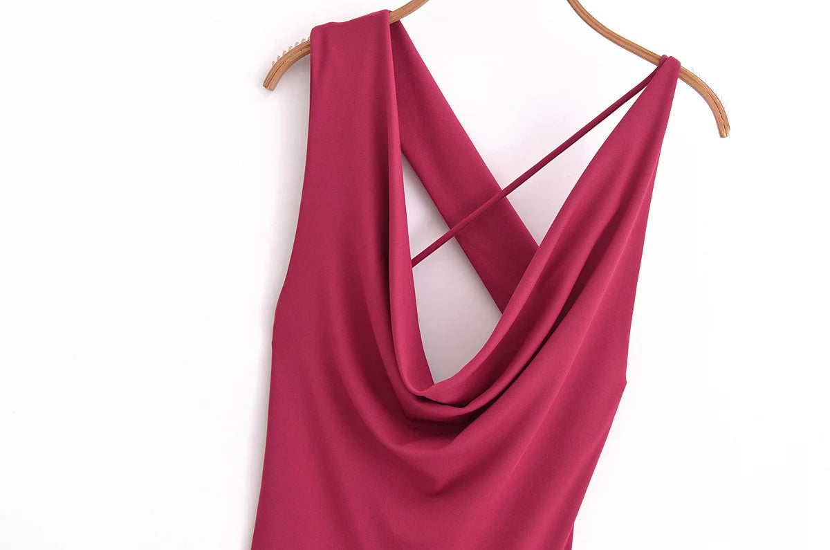 Women's Elegant Sleeveless Maxi Dress - Slim Fit with Folded Collar