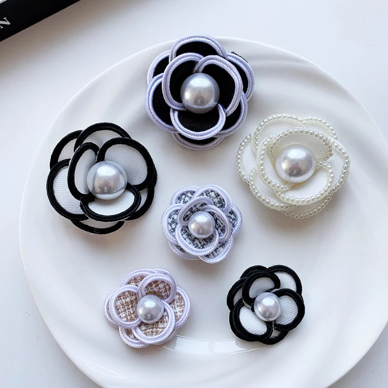 Handmade Fabric Camellia Flower Brooch - Pearl Wedding Corsage