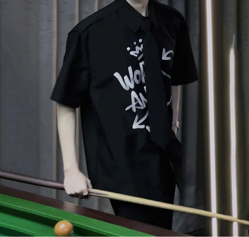 Men's Graffiti Printed Design Short Sleeved Shirt