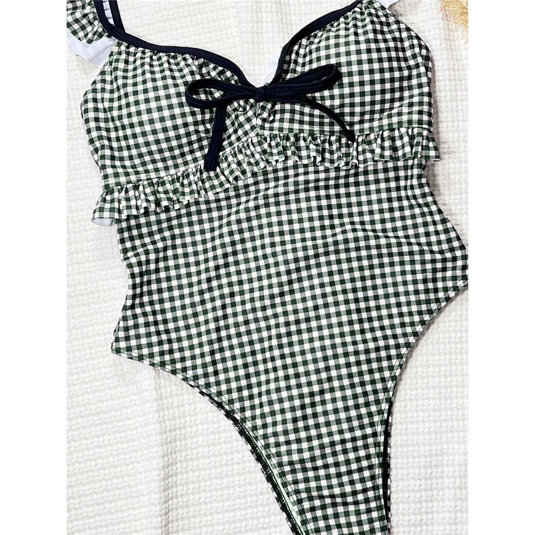 Plaid Bow Backless Monokini