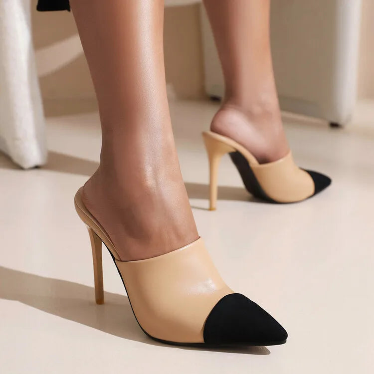 Women's Matte Leather Slipper High Heels