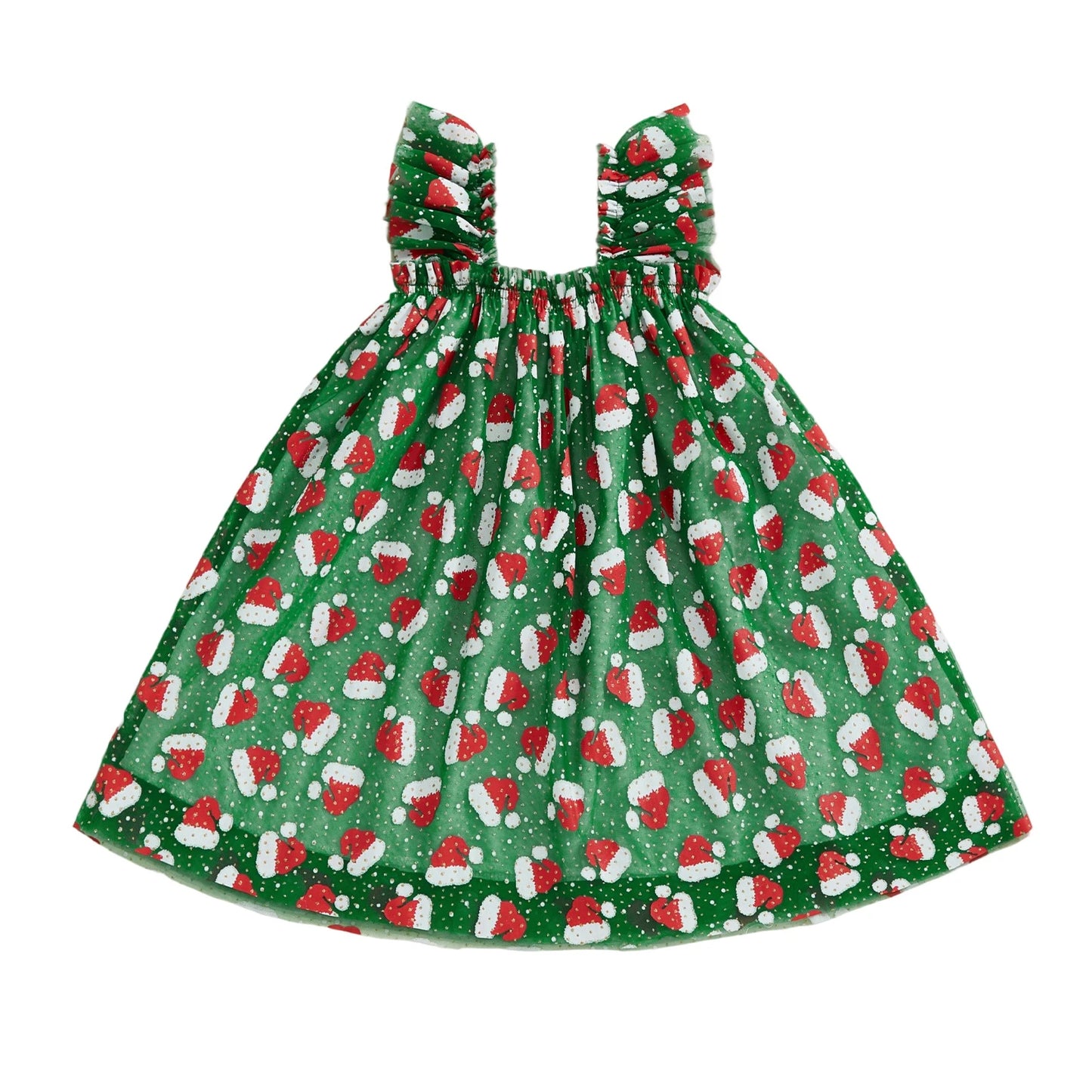 Toddler Girls' Christmas Tulle Dress - Santa Hat Print Sleeveless A-Line Party Dress