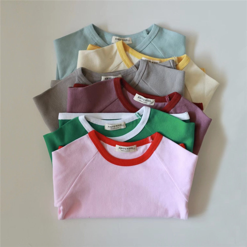 Baby's Ribbed Short Sleeve T-shirts and Shorts 2Pcs Outfits Set