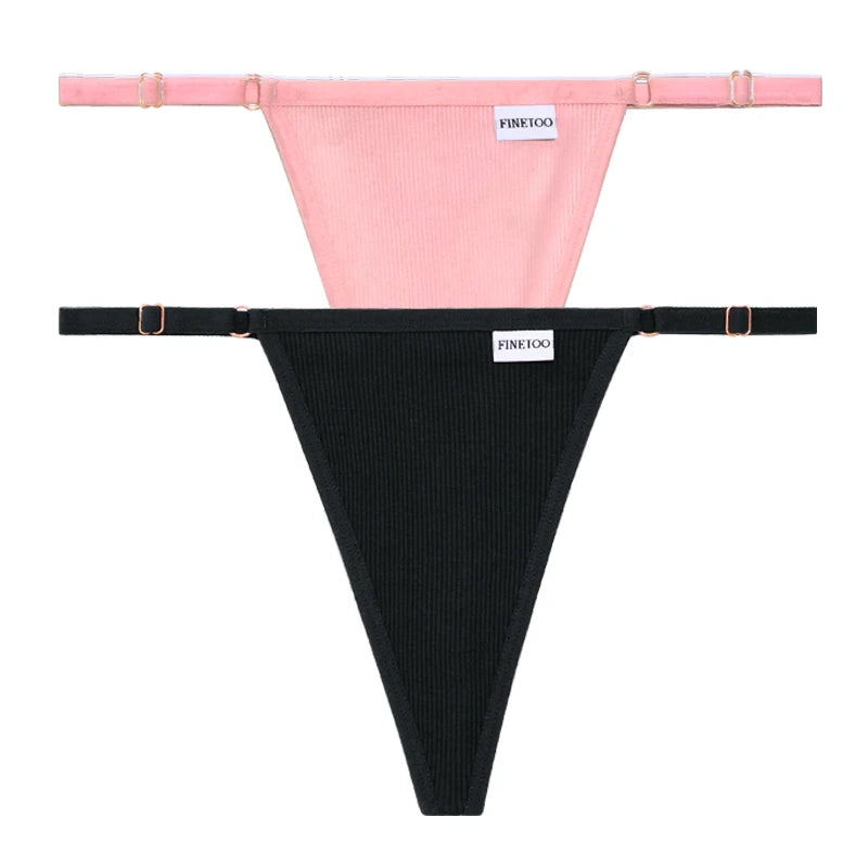 Women's 2PCS/SET Cotton Low Waist Panties Adjustable Waist Thongs Seamless G-String Underwear Lingerie
