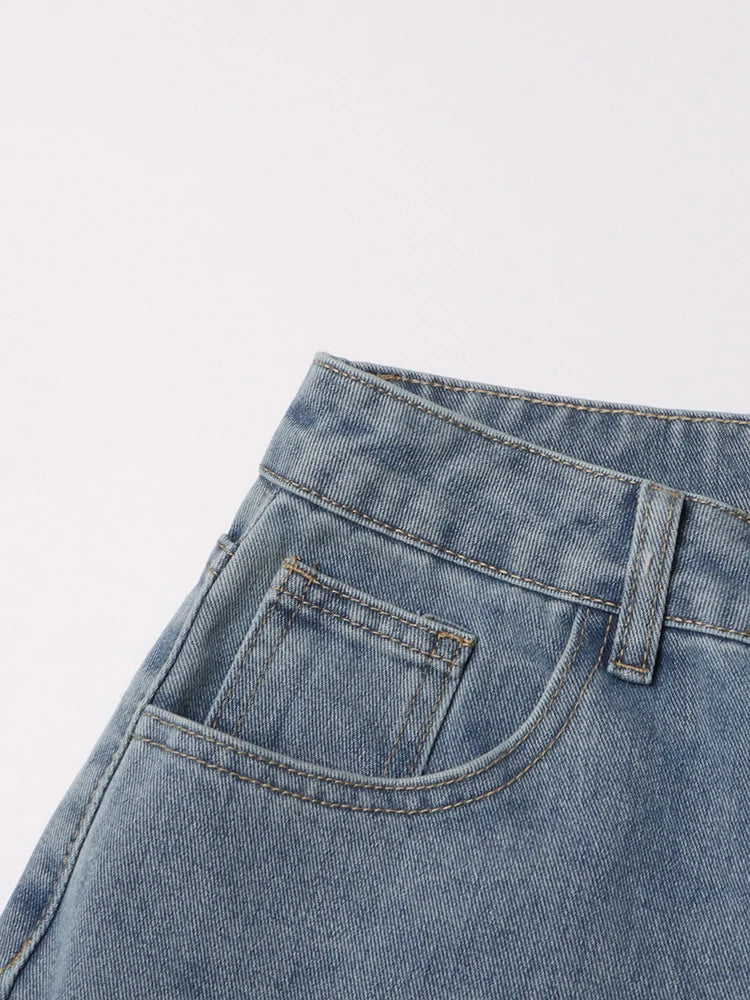 Women's Chic Spliced Zipper High Waist Patchwork Pockets Cut Out Casual Jeans