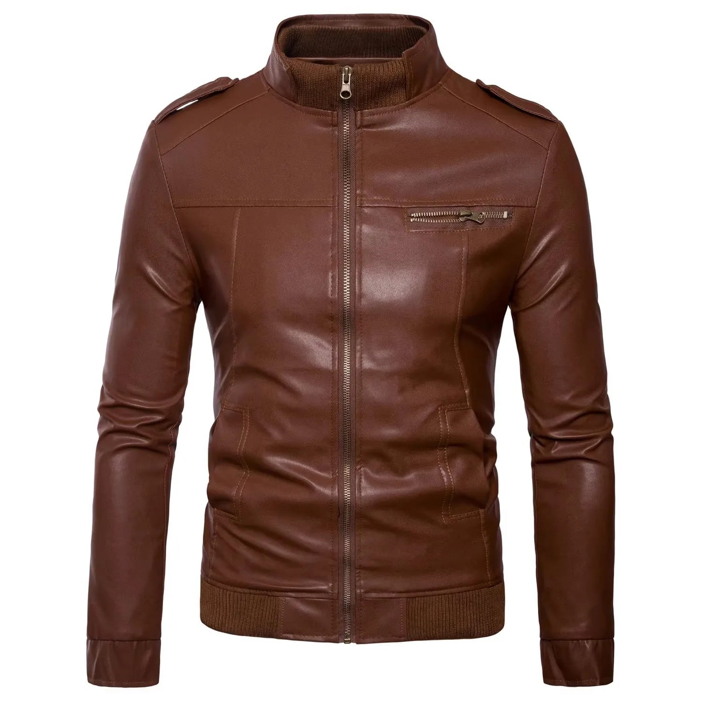 Men's PU Leather Slim Fit Stand Collar Jacket
