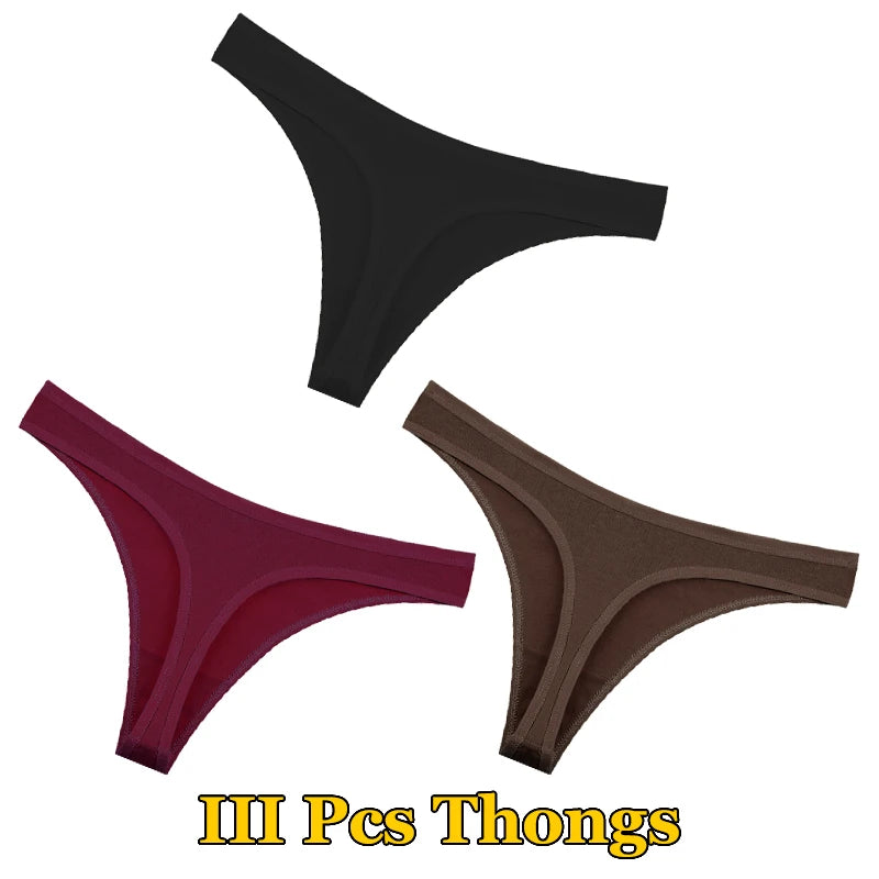 3Pcs Cotton Thongs Pantie Low Waist Comfortable Underwear Breathable G-string Soft Lingerie