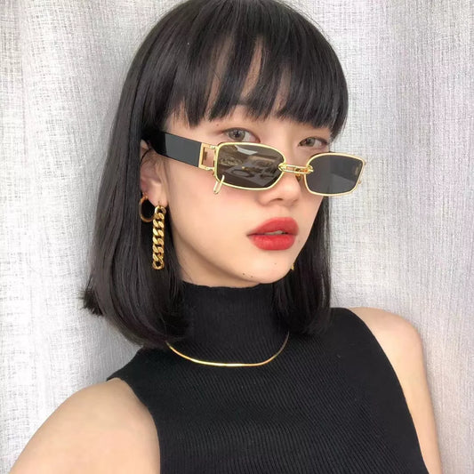 Unisex Vintage Black Square Sunglasses