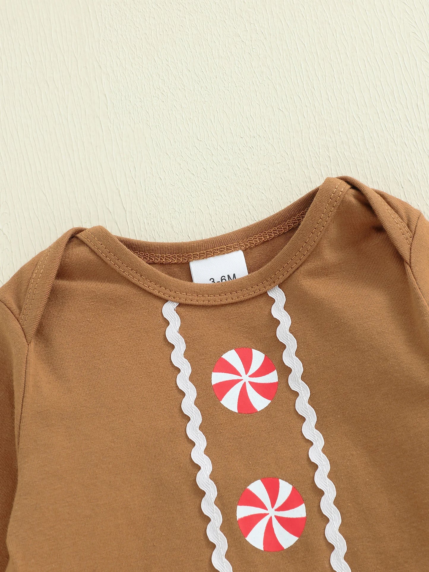 Baby Girls Christmas Clothes Set - Long Sleeve Romper & Gingerbread Man Embroidery Overalls Dress