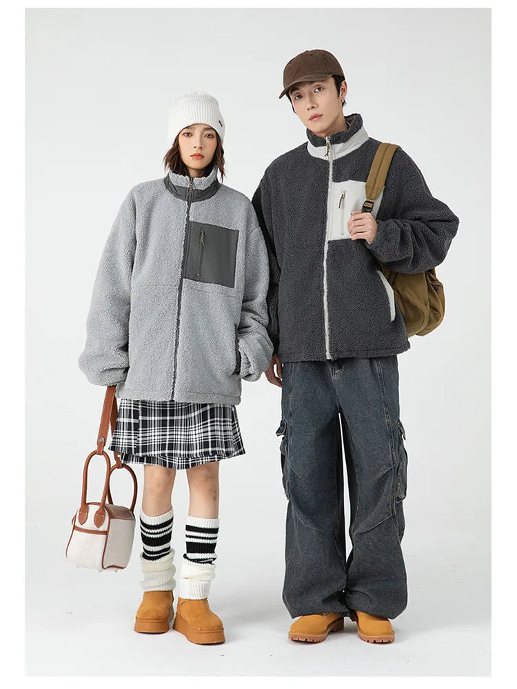 Unisex wool stand-up collar Double-sided two wear Thermal Jacket