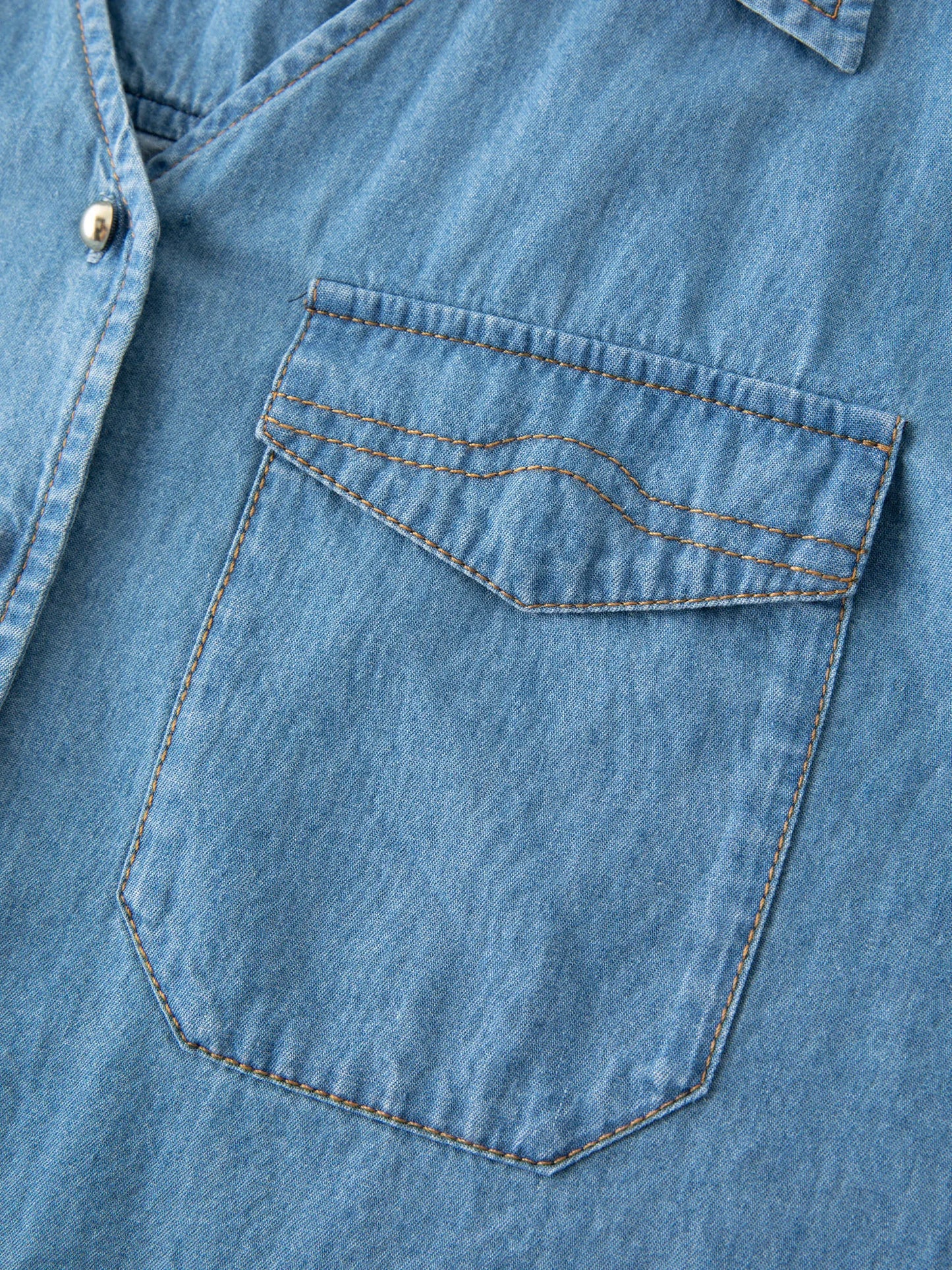 Women's Plus Size Double Collar Denim Shirt - French Style Autumn Top