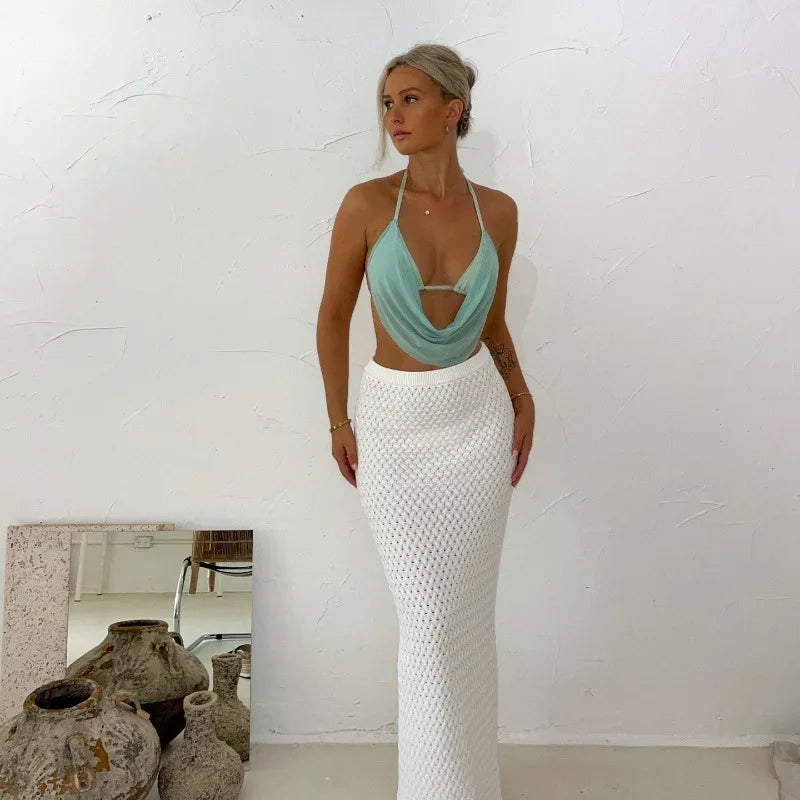 Summer Halter Crop Top - Mesh Draped Neckline Backless Streetwear Vest